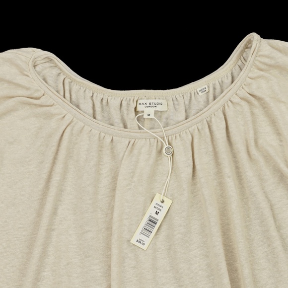 New MAX STUDIO Size M Linen Blend Peasant Top in Natural $98 4703N75 - Picture 2 of 4
